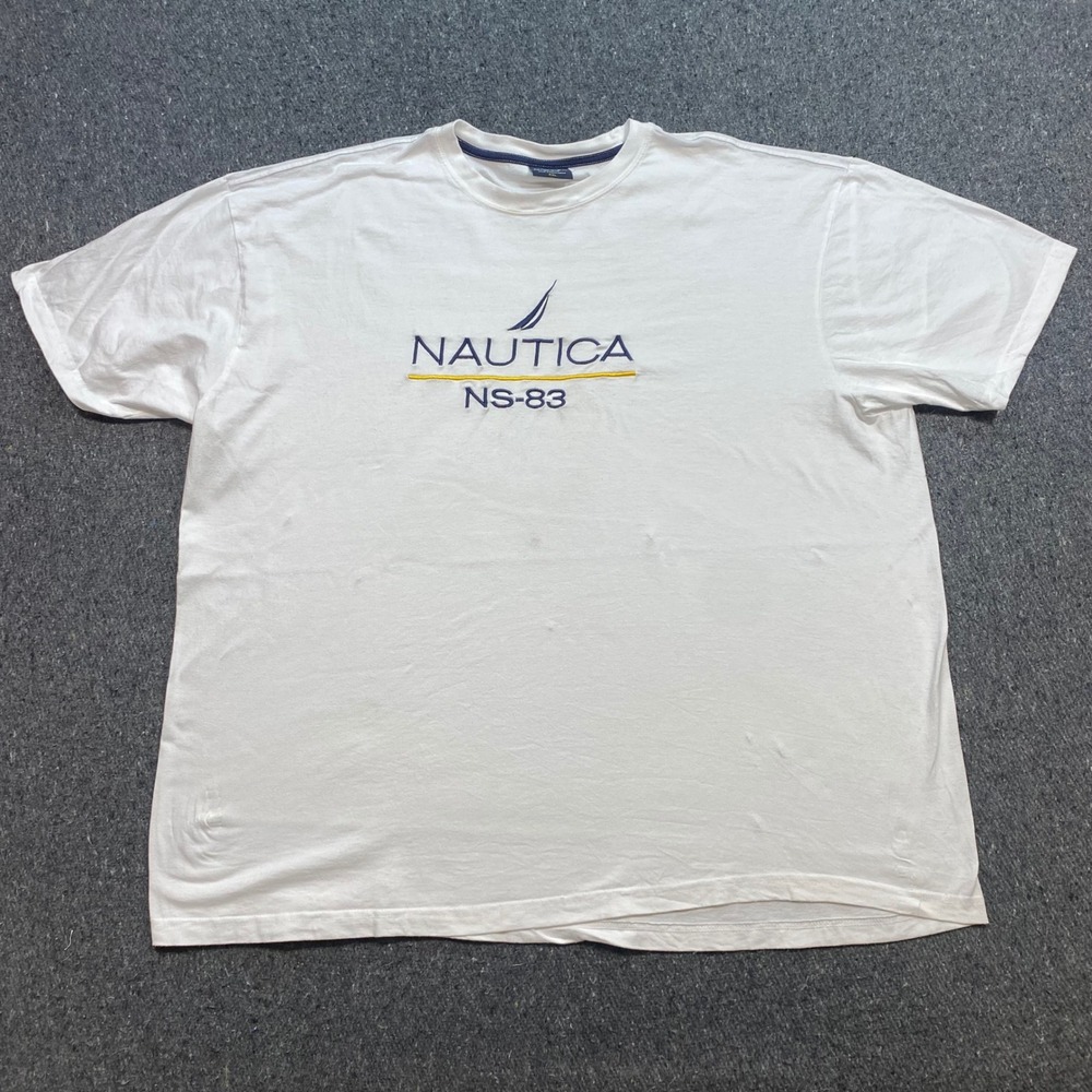 Nautica TShirt Sz XXL Mens White Skater NS-83 Embroidered Logo Tee
